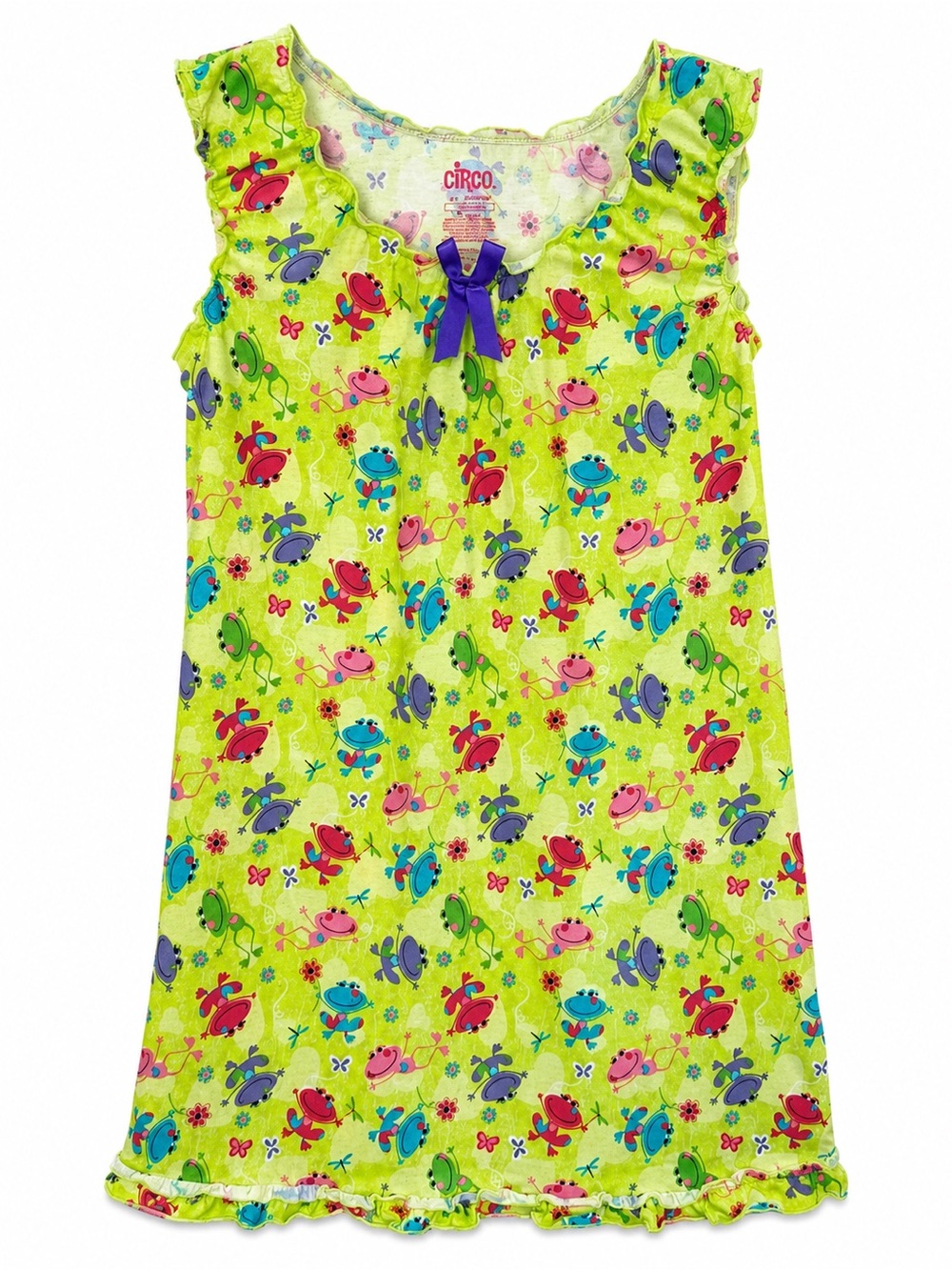 Circo Girls XL Frog Print Lime Green Sleeveless Sleepwear Nightgown